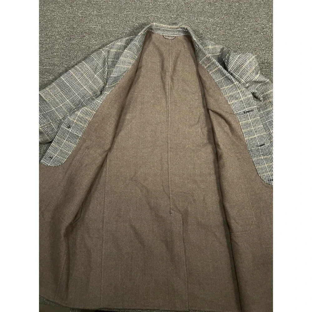 Banana Republic Overcoat Men's‎ Large Brown Wool Glen Plaid Houndstooth Unlined